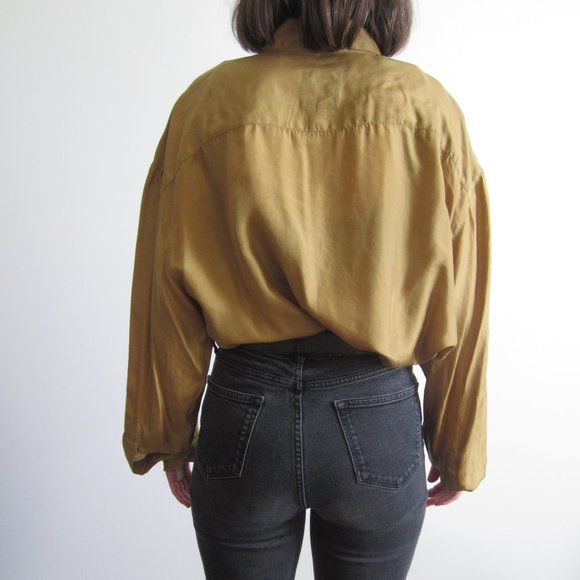 Vintage 1980s silk chartreuse button up blouse - Picture 3 of 6